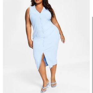 Bar III Plus Size Baby Blue Sleeveless Ribbed Cardigan Midi Dress